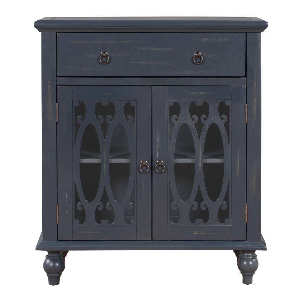 Antique Gray Wood Accent Buffet Sideboard Storage Cabinet with Doors and Adjustable Shelf