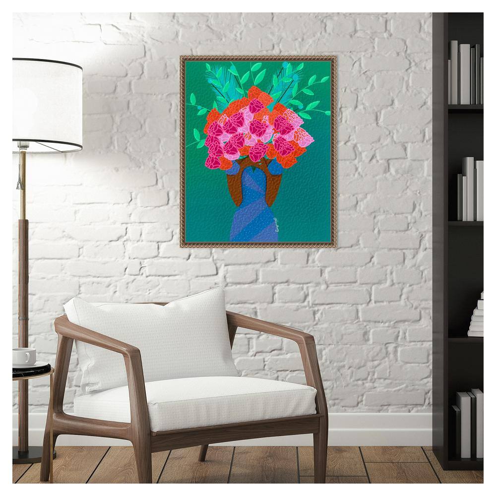 Botanic-Inspired Beaded Bronze Framed Canvas Wall Art 16 x 20-in.
