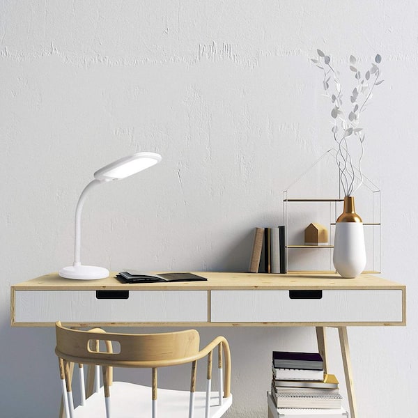 14 in. Eos 12W Full Sunlight Spectrum Integrated LED Desk Lamp, White, Dimmable for Reading, Arts and Crafts