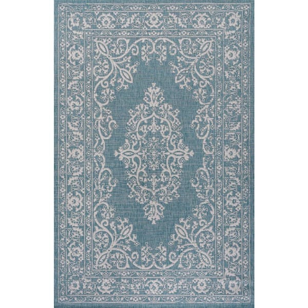 Galon Filigree Teal/Ivory 3 ft. x 5 ft. Indoor/Outdoor Area Rug