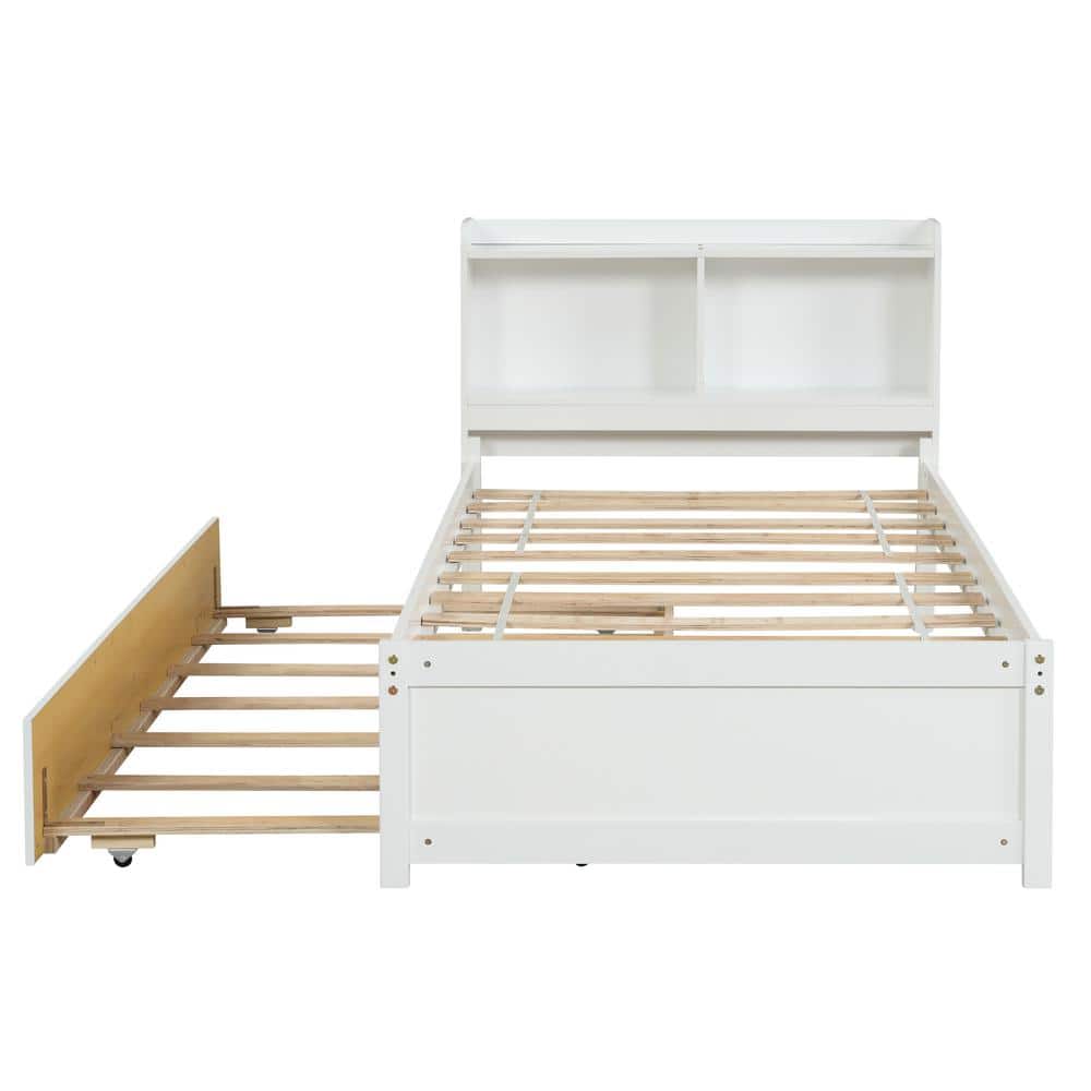 Utopia 4niture Czaira White Twin Platform Bed with Trundle and Bookcase  Headboard HAW50440496 - The Home Depot