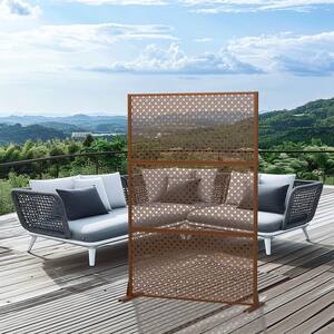 72 in. H x 47 in. W Outdoor Metal Privacy Screen Garden Fence Woven Pattern Wall Applique in Brown