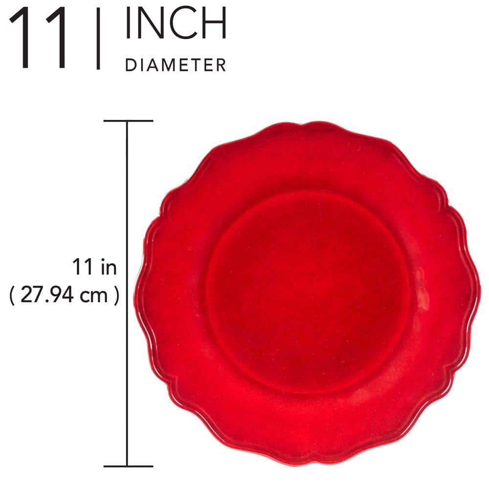 Red Crackle Melamine 11" Dinner Plates Set of 4