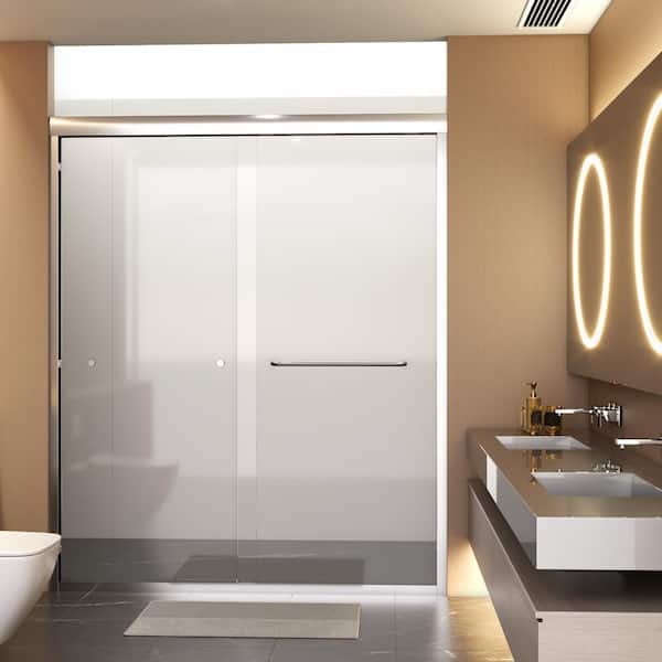 JimsMaison 60 in. W x 72 in. H Double Sliding Semi-Frameless Shower Door in Chrome Finish with Clear Tempered Glass