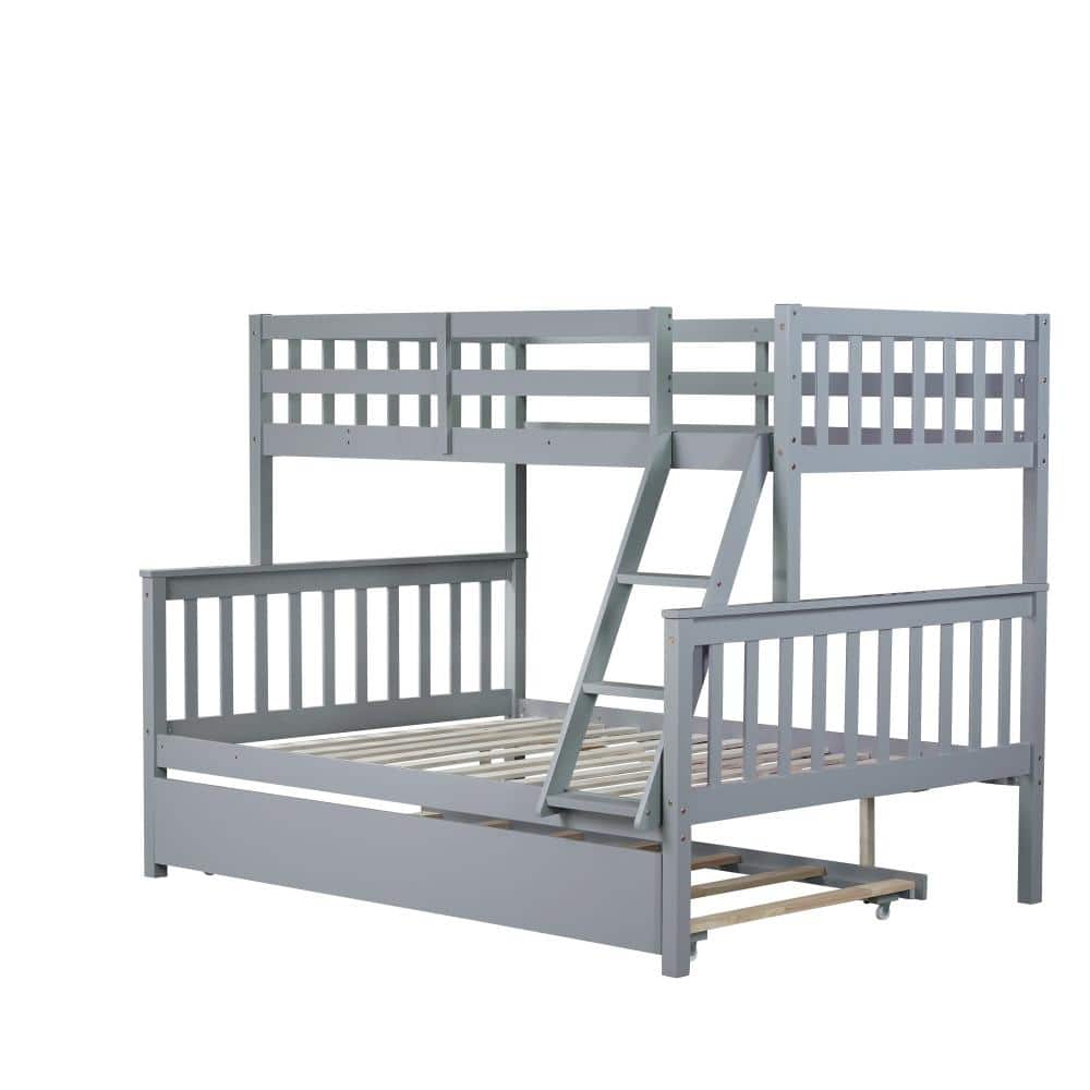 Nestfair Gray Wood Twin over Full Bunk Bed with Trundle and Convertible ...