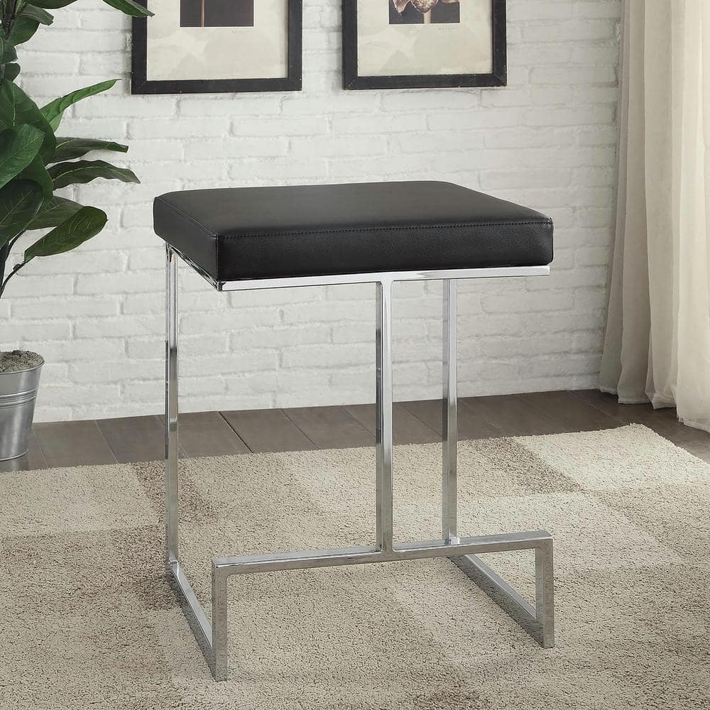 Kafka 24" Black Faux Leather and Chrome Counter Stool