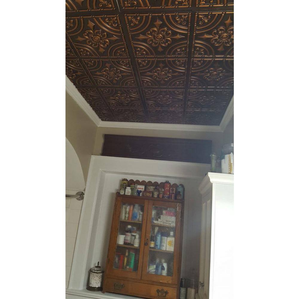 Antique Copper Faux Tin Ceiling Tiles, 24x24 Inch, Set of 25