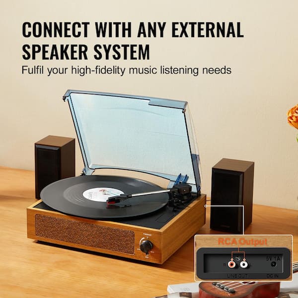 Retro Bluetooth Record Player 3-Speed Turntable With External