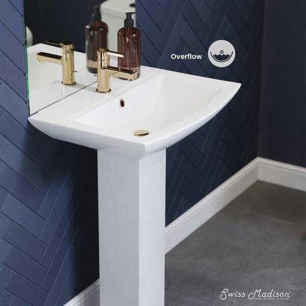 Modern Large White Oval Sink Ceramic Wash Basin With Faucet Hole Face Basin Standing Pedestal Basin - Ceramic Basin, Round Pedestal Wash Basin