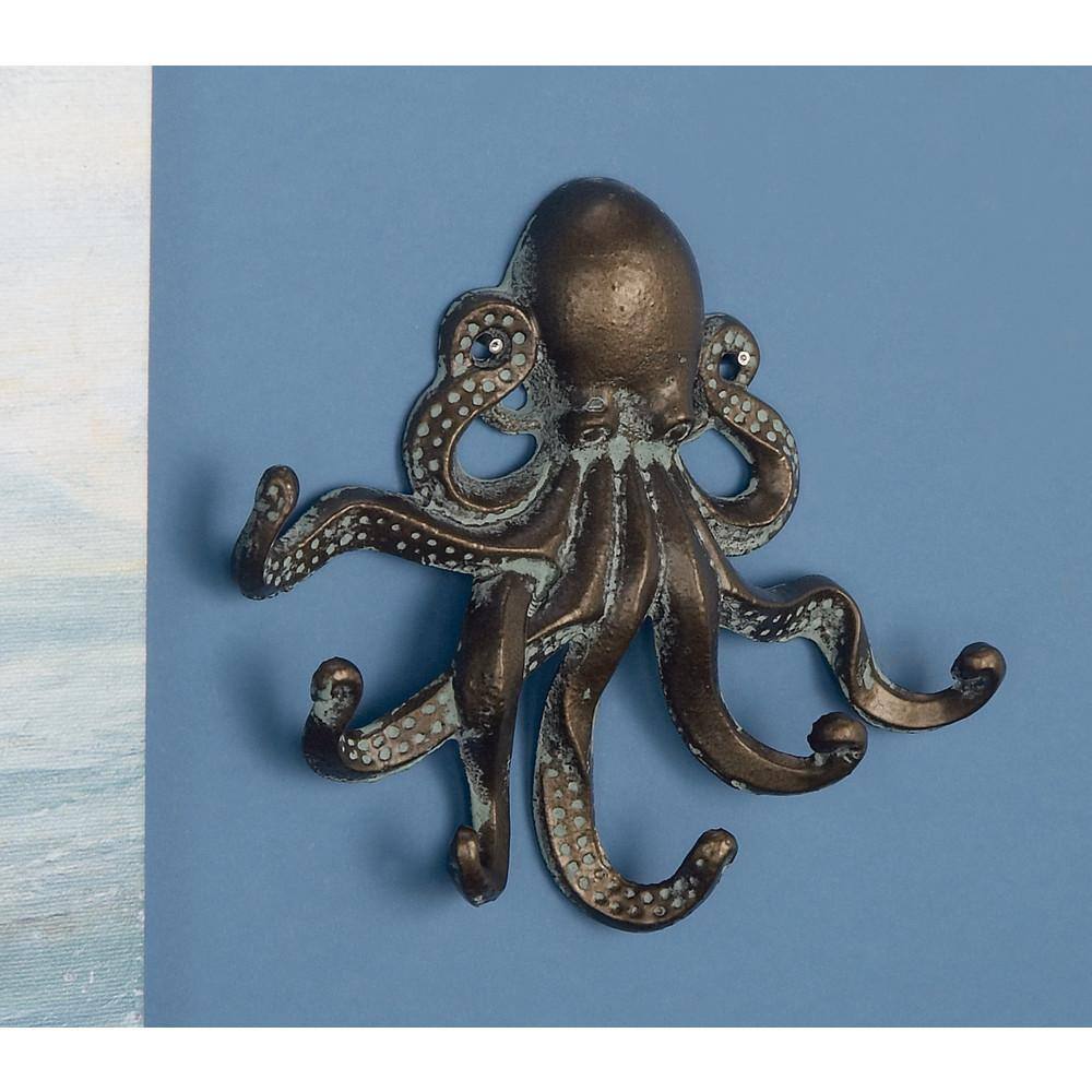 Bronze and White Nautical Octopus Wall Hooks, Set of 2