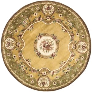 Classic Light Gold/Green 4 ft. x 4 ft. Round Border Area Rug