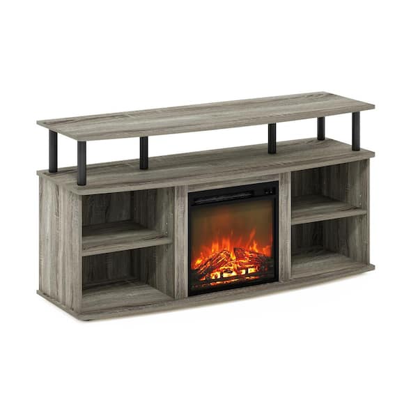 Furinno Jensen 47.24 in. Freestanding Wood Smart Electric Fireplace TV Stand in French Oak Grey/Black