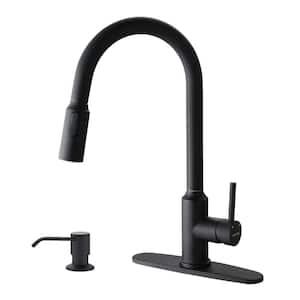 Karwors Single-Handle Pull-Down Sprayer Kitchen Faucet with Soap Dispenser in Matte Black