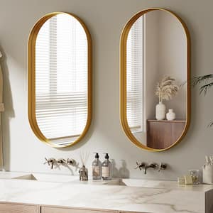 22 in. W x 38 in. H Oval Modern Gold Aluminum Alloy Deep Framed Wall Mirror