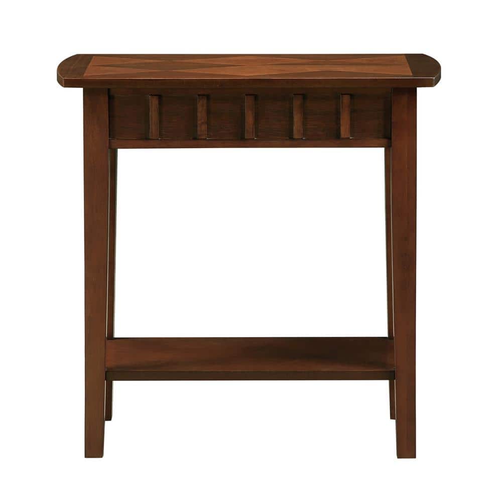 Espresso Diamond-Shape Top End Table with Dual-Tier Shelving