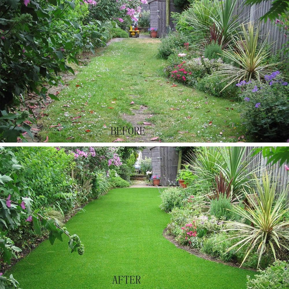 Realistic Green Artificial Grass Mat with Drainage Holes, 5x8 ft