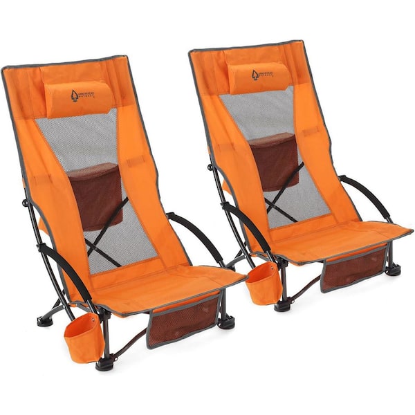 Orange Recline KKS0363U Folding Beach Chair 2 Pcs