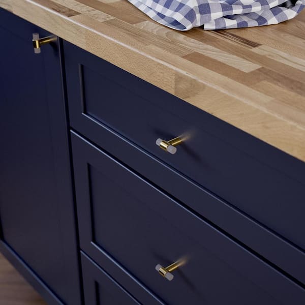 (10-Pack) Fluted 1-1/4 in. (32 mm) Modern Gold and Griege T-Shaped Cabinet Knobs