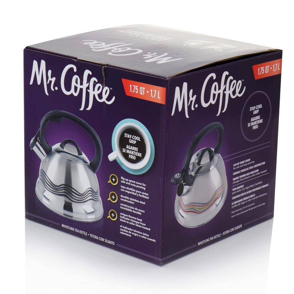 Cagliari 1.75 Quart Stainless Steel Whistling Tea Kettle with Color Changing Stripes