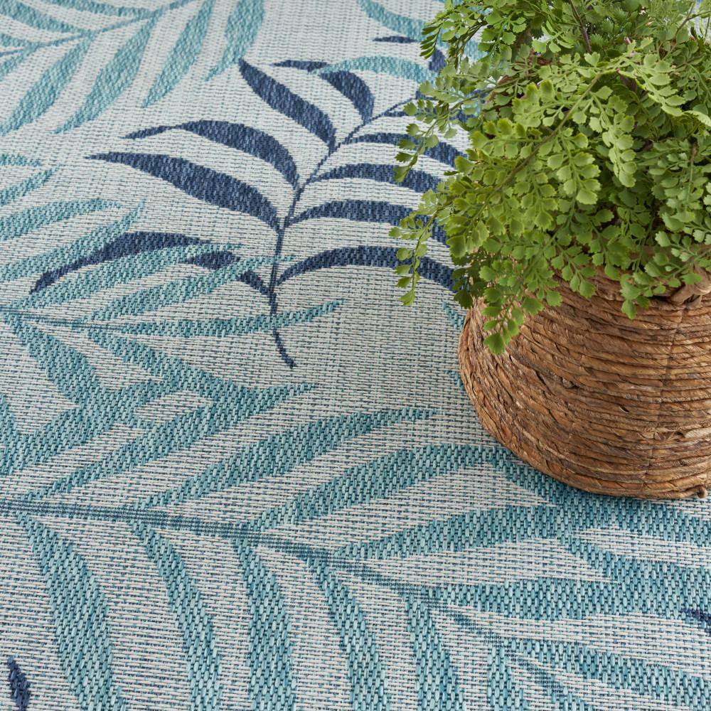 Blue and White Rectangular Synthetic Tropical Outdoor Rug 3' x 5'