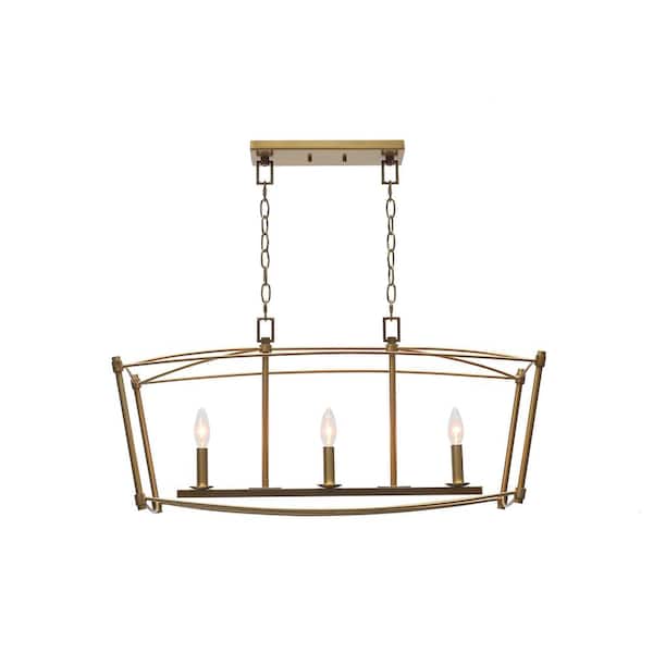 Eminent 3-Light Brushed Gold Linear Chandelier EHD70085-F-32 - The Home  Depot
