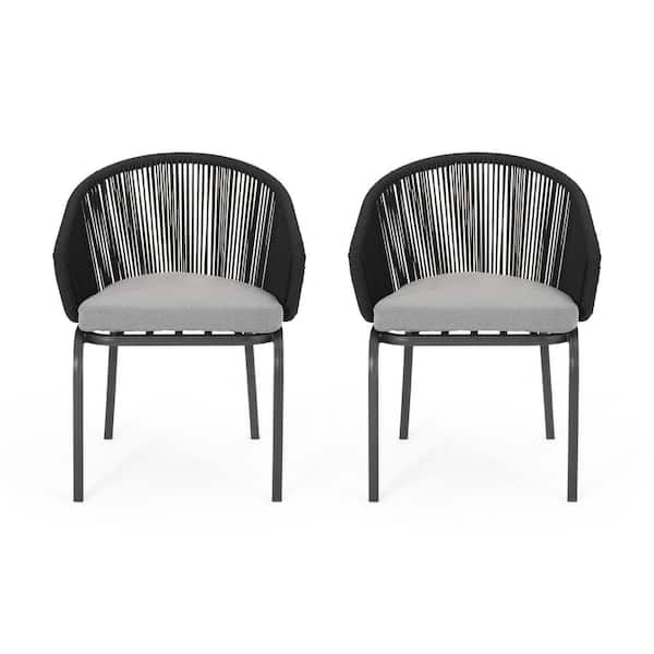 Unbranded Black Metal Outdoor Recliner Chair with Gray Cushions for Garden Yard Porch (2-Pack)