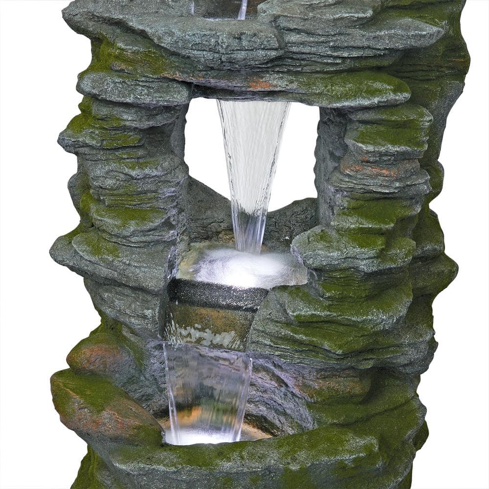 39" Stacked Stone Rainforest Fountain with LED Lights