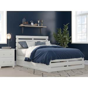 Oxford White Full Solid Wood Storage Platform Bed with Footboard and USB Turbo Charger with 2 Drawers