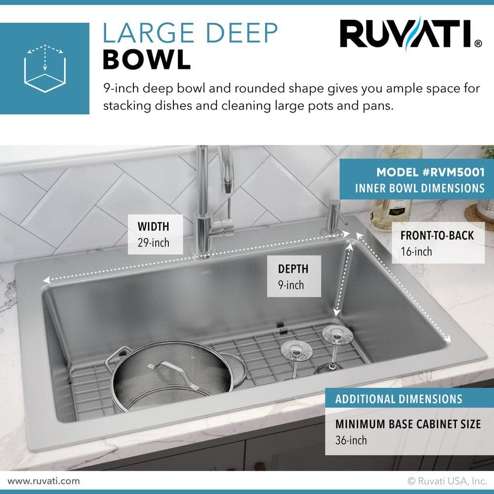 Ruvati 33 x 22 Inch Stainless Steel Drop-In Single Bowl Kitchen Sink