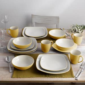 Colorwave Mustard 10.75 in. (Yellow) Stoneware Square Dinner Plates, (Set of 4)