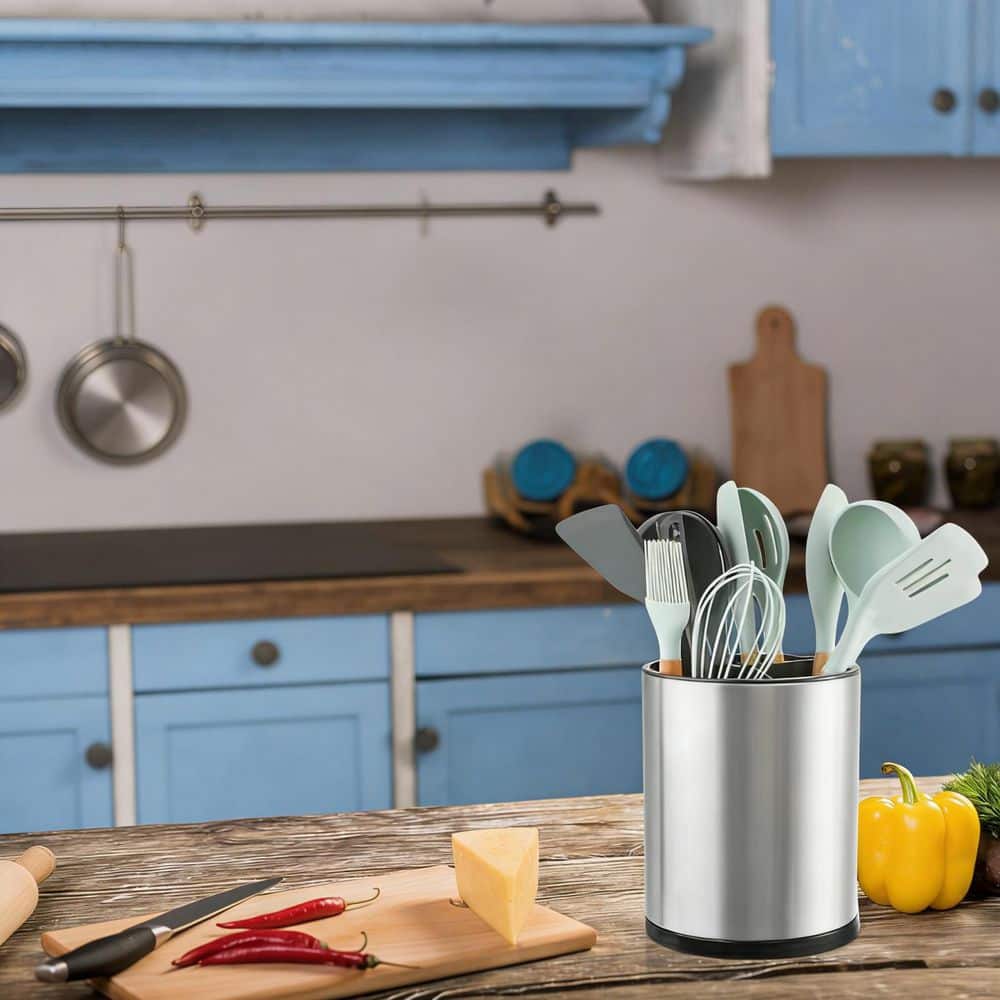 Stainless Steel Kitchen Utensil Holder for Storage, Silverware Caddy, Flatware, Spoon, Spatula, Cutlery, Silvery price history on PriceWatchPro
