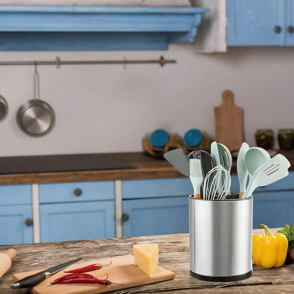 Stainless Steel Kitchen Utensil Holder for Storage, Silverware Caddy, Flatware, Spoon, Spatula, Cutlery, Silvery