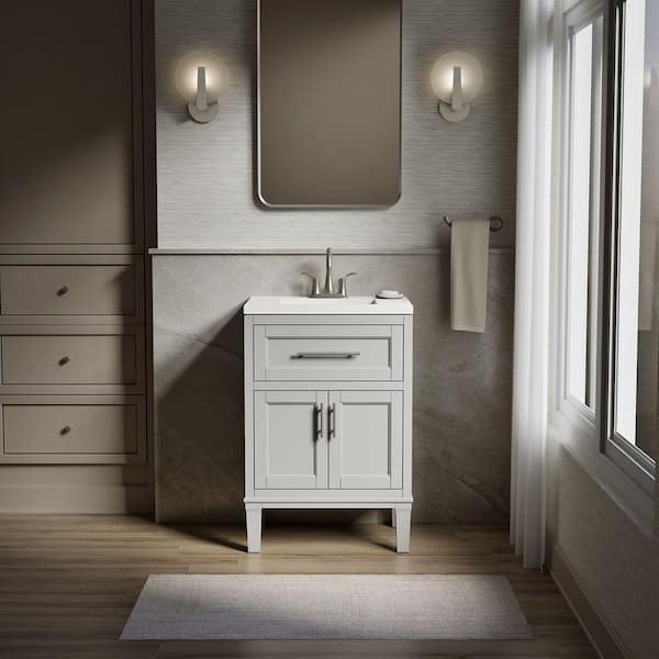 Chesil 24in. Single Sink Freestanding Atmos Grey Bath Vanity with Bianco Bella Quartz Top Assembled