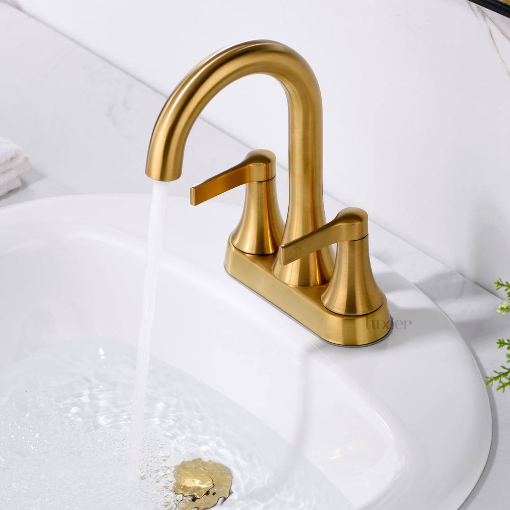Brushed Gold 2-Handle Centerset Bathroom Faucet with Drain Assembly