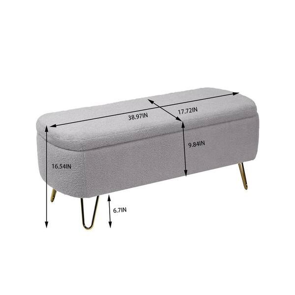 Sherpa Faux Fur Storage Ottoman Bench – Gold Legs, 300lb Capacity, Safety Hinges, For Living Room & Bedroom