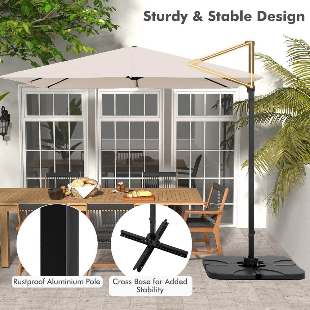 Beige 9.5FT Cantilever Patio Umbrella with 360° Rotation and Double Vented Top