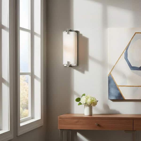 Cubism 20-Watt 1-Light Chrome Integrated LED Wall Sconce with Frosted Glass Shade, Bulb Included