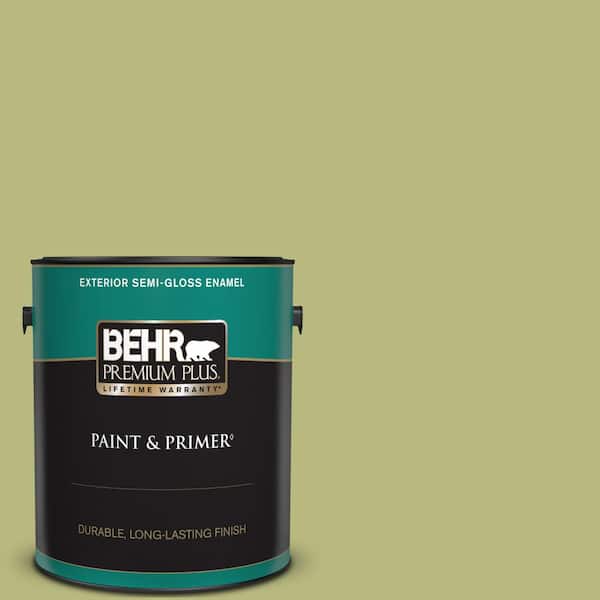 BEHR PREMIUM PLUS 1 gal. #400D-5 Grass Cloth Semi-Gloss Enamel Exterior Paint & Primer