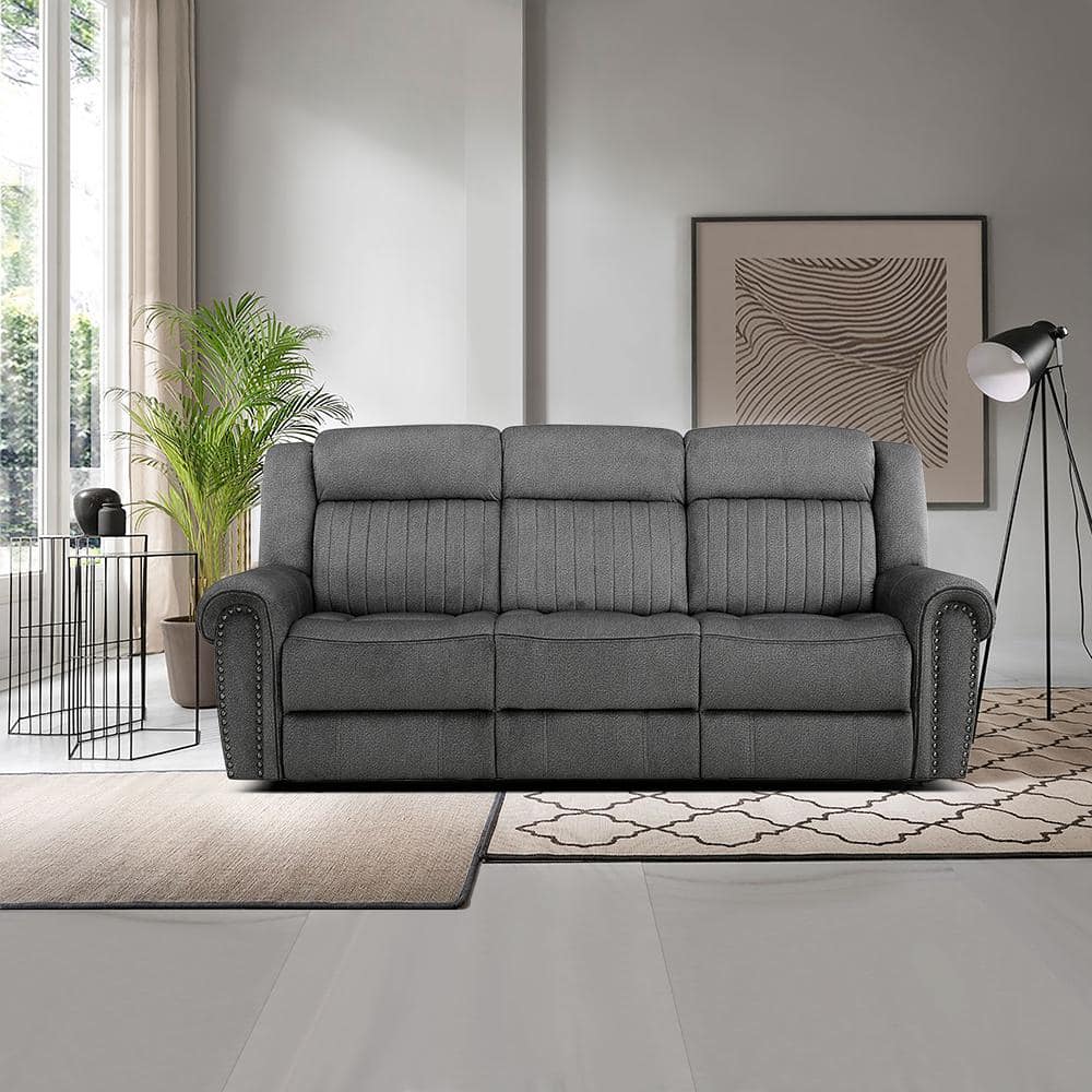 Abington 89 in. W Rolled Arm Microfiber Rectangle Manual Reclining Sofa in. Charcoal, Grey