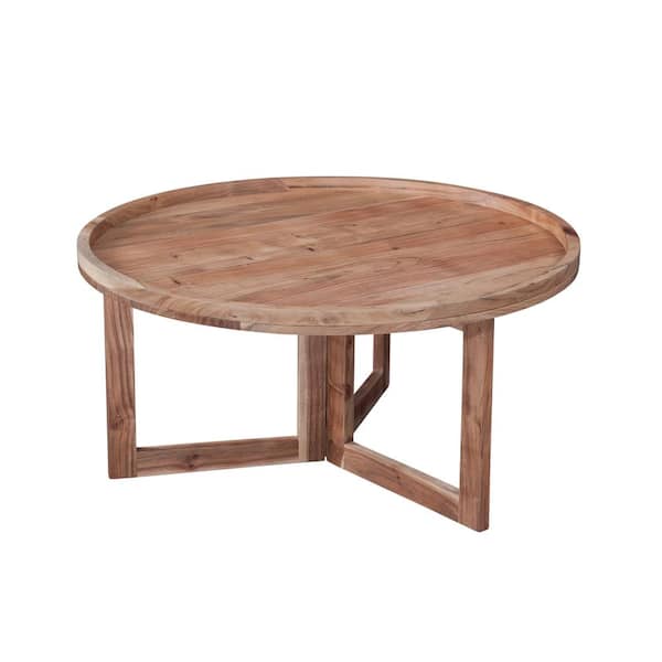 Martin Svensson Home Naples 36 in. Natural Acacia Round Solid Wood Tray Top Coffee Table