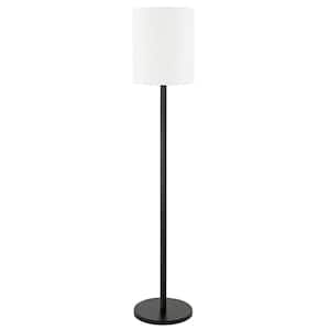 62 in. Black and White 1 1-Way (On/Off) Standard Floor Lamp for Living Room with Cotton Drum Shade