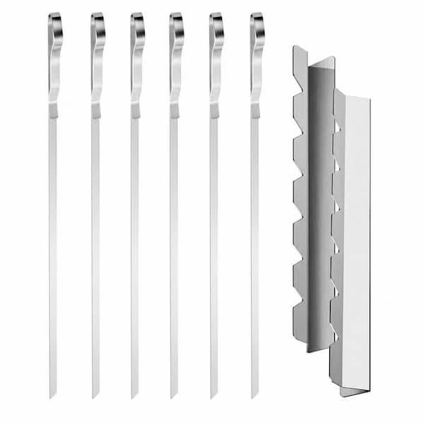 Stainless Steel Flat Metal BBQ Skewers Set of 9, Wide Reusable Kabob Sticks with Rack and Storage Bag