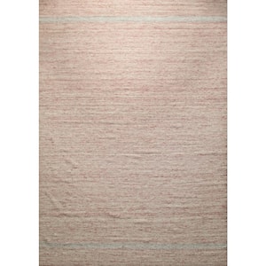 Pink 10 ft. x 14 ft. Hand-Woven Wool Contemporary Natural Wool Flat Rug Area Rug