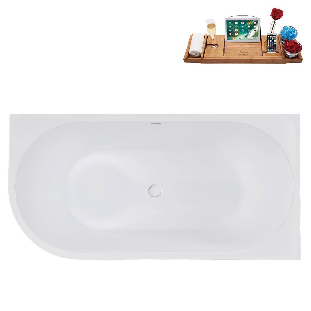 67" Glossy White Acrylic Freestanding Soaking Tub with Tray