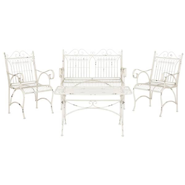 SAFAVIEH Antique White 4-Piece Iron Patio Conversation Set
