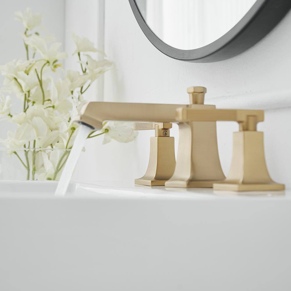 Brushed Gold 2-Handle Widespread Bathroom Faucet with Drain Assembly