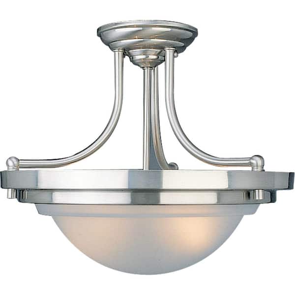 Volume Lighting 14.75 in. 2-Light Brushed Nickel Semi-Flush Mount with Frosted Glass Bowl