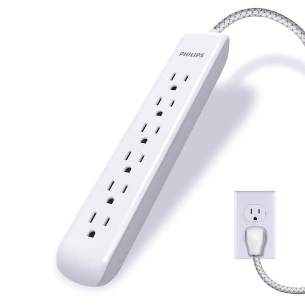 Philips 4 ft. 16/3 6-Outlet 720J Surge Protector Power Strip Extension Cord, White