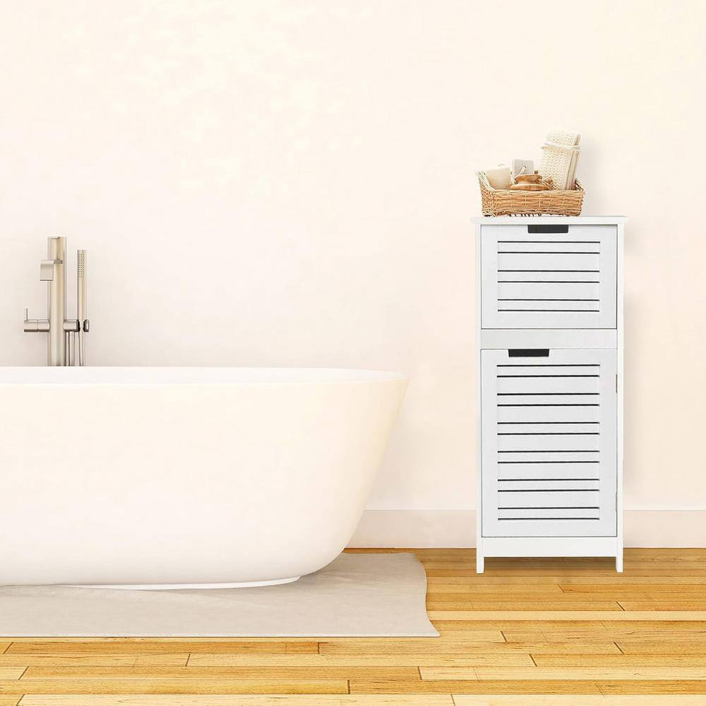White MDF Bathroom Storage Cabinet with Vented Door and Drawer