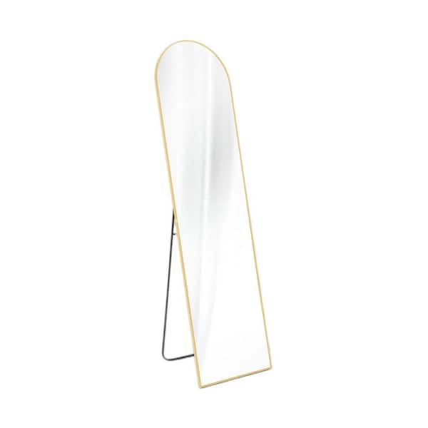 Unbranded Modern Gold 16 in. W x 59 in. H Arch Metal Full Length Mirror Floor Standing Mirror with Stand, for Living Room Bedroom